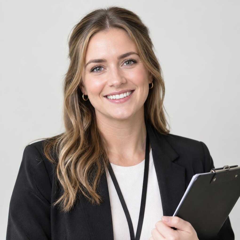 Portrait of a female production coordinator with a clipboard