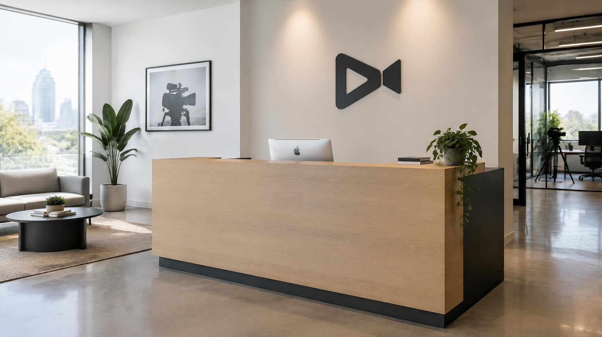 Modern media production office reception area